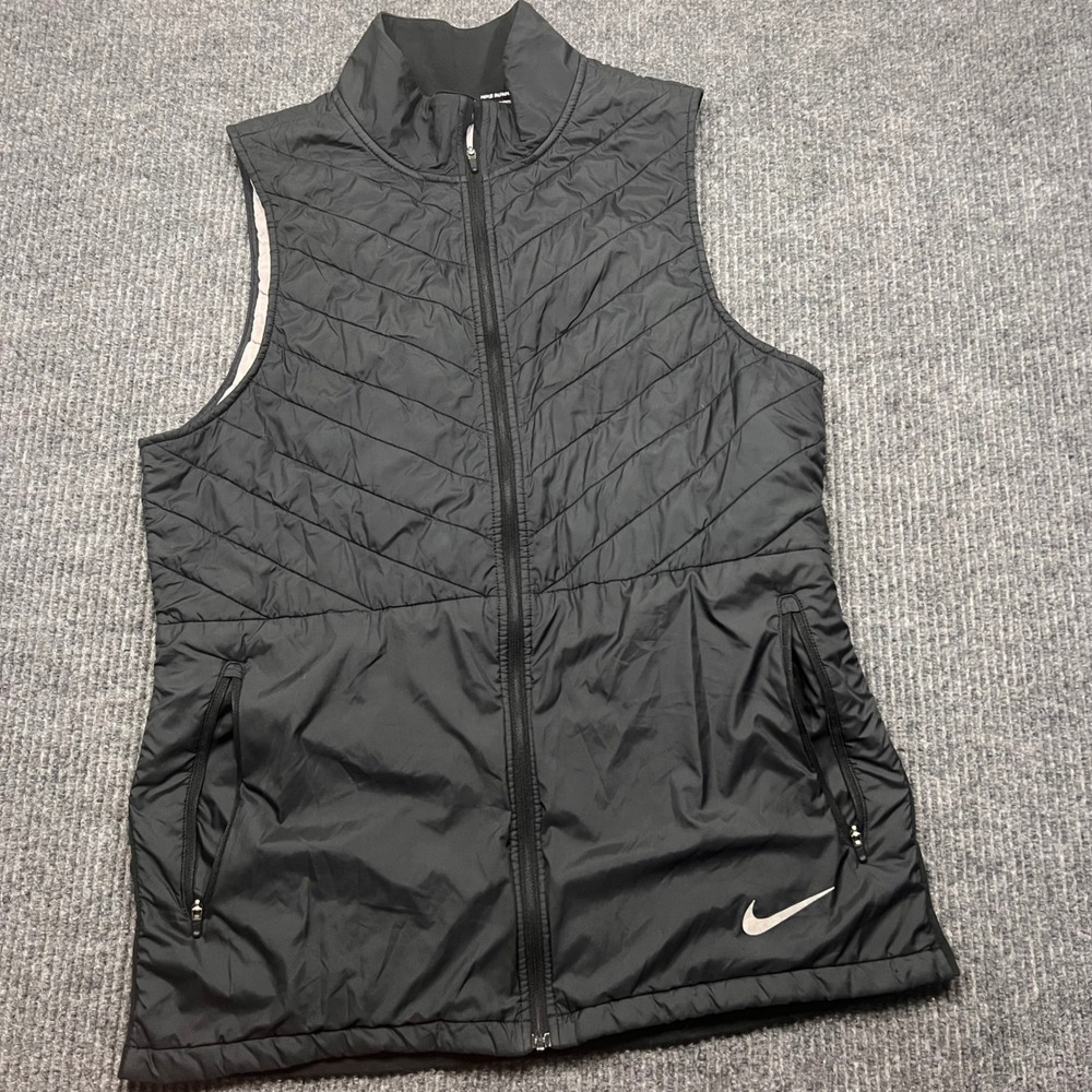 Nike Aerolayer Running Vest Mens Medium Black Quilted Full Zip CJ5478 zip golf